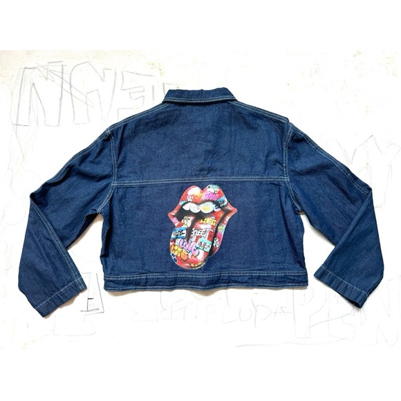Denim Jacket with The Rolling Stones Transfer Sticker Print on the Back. - Picture 8 of 8